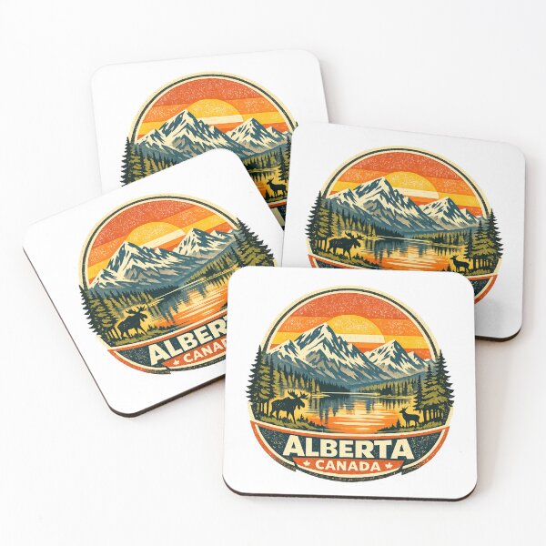 Item preview, Alberta Canada Retro Mountain Badge – Vintage Sunset Lake Wildlife Design designed and sold by Globalcitytees.