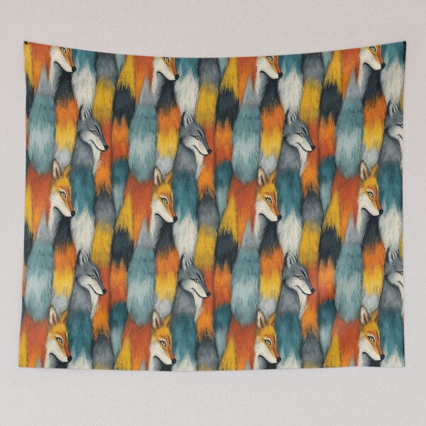 Item preview, Wolf and Fox Faces Faux Fur Seamless Pattern designed and sold by Piotrek0001.
