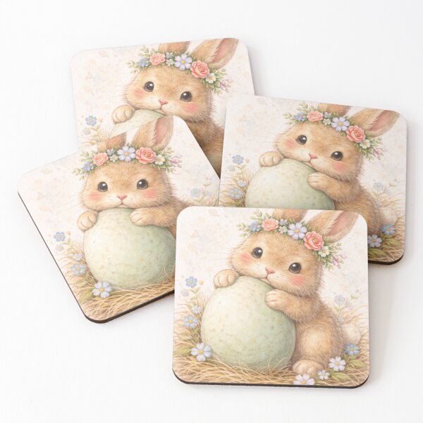 Item preview, Floral Bunny with Easter Egg – Cute Pastel Watercolour Art designed and sold by inspired-works.