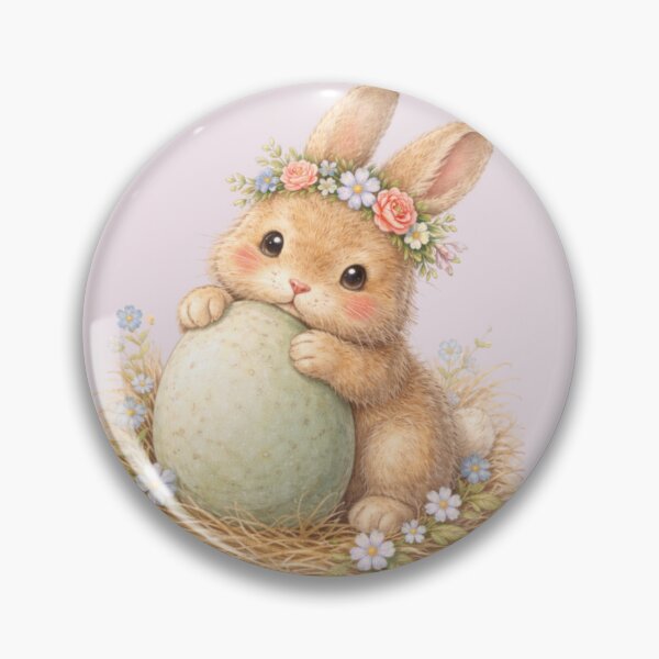 Item preview, Floral Bunny with Easter Egg – Cute Pastel Watercolour Art designed and sold by inspired-works.