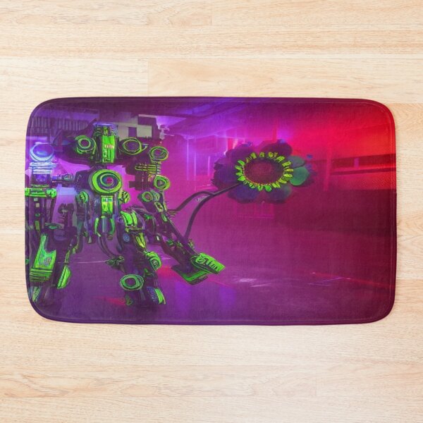 Item preview, Futuristic neon robot with a glowing flower and intense sci-fi imagination designed and sold by FotoworldEdel.