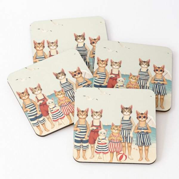 Item preview, Anthropomorphic Cat Family on a Beach | Summer Vacation designed and sold by UnhingedBird.