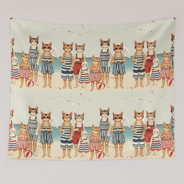Item preview, Anthropomorphic Cat Family on a Beach | Summer Vacation designed and sold by UnhingedBird.