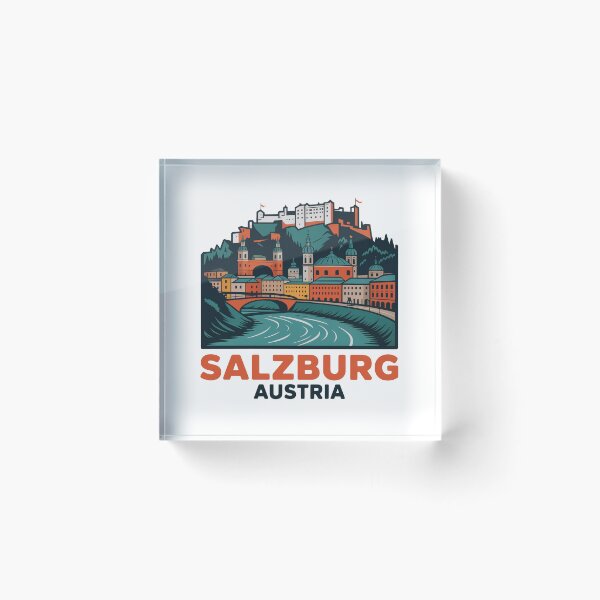 Artikelvorschau, Salzburg Skyline Sticker. Austria Travel Design. Alpine City Illustration entworfen und verkauft von pod24.