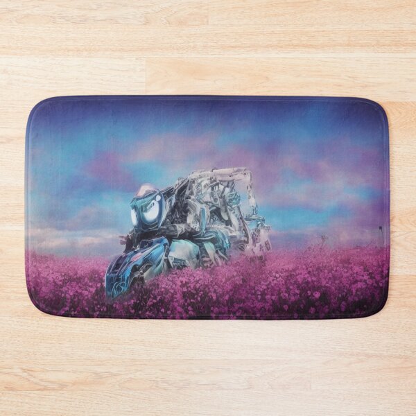 Item preview, Futuristic cyber-insect in a luminous flower meadow under a surreal neon sky designed and sold by FotoworldEdel.