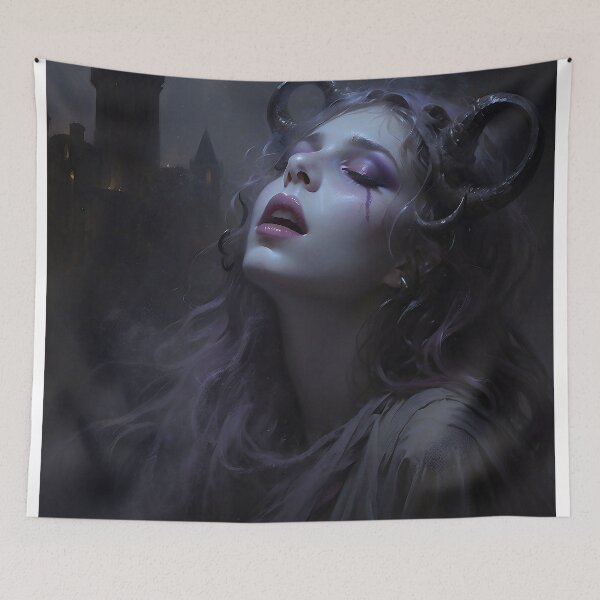 Item preview, Moody Gothic Girl with Horns and Purple Hair designed and sold by DarkHolyQueen.