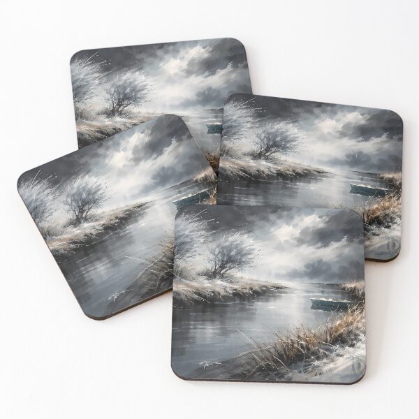 Item preview, Winter River with Lonely Boat designed and sold by cuprum.