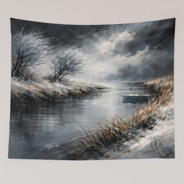 Item preview, Winter River with Lonely Boat designed and sold by cuprum.