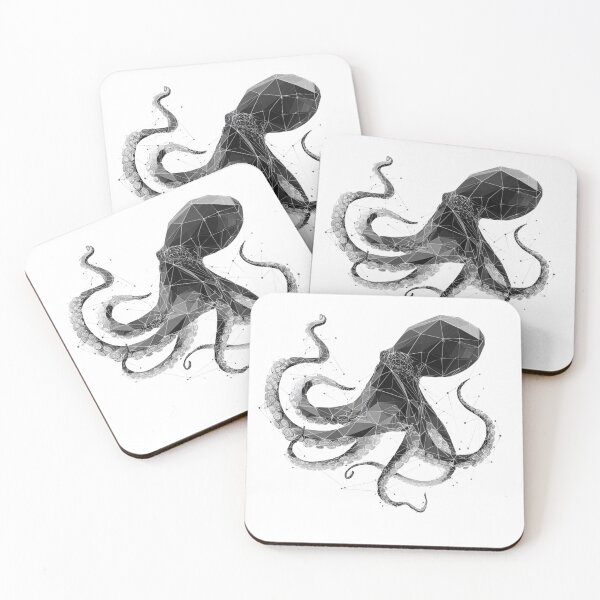 Item preview, Geometric Octopus Dark Constellation | Black and White Ocean Art designed and sold by TypoArtPrints.