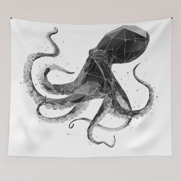 Item preview, Geometric Octopus Dark Constellation | Black and White Ocean Art designed and sold by TypoArtPrints.