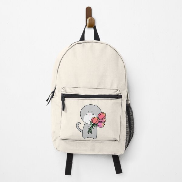 Item preview, Cute Grey Cat Holding a Pink Tulip Bouquet designed and sold by ubborn.