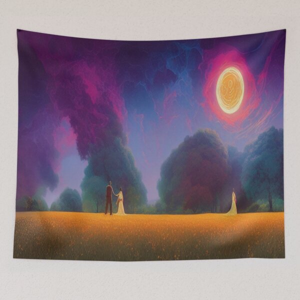 Item preview, Surreal dreamscape with golden fields, luminous skies, and mystical figures designed and sold by FotoworldEdel.