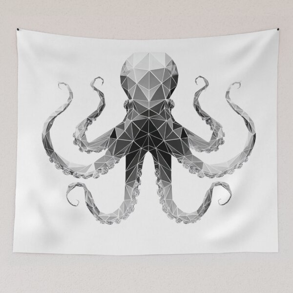 Item preview, Bold Geometric Octopus Minimal | Black and White Marine Art designed and sold by TypoArtPrints.