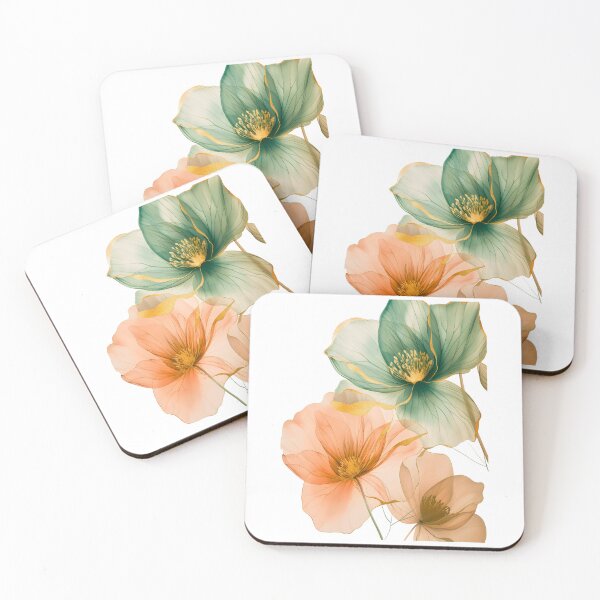 Item preview, ✨Gold Translucent Teal & Peach Ethereal Peonies ✨ designed and sold by CheersTOGETHER.