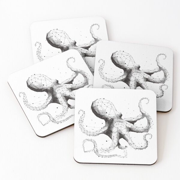 Item preview, Geometric Octopus Fine Line Constellation | black and white art designed and sold by TypoArtPrints.