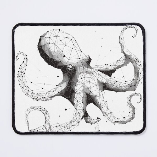 Item preview, Geometric Octopus Fine Line Constellation | black and white art designed and sold by TypoArtPrints.