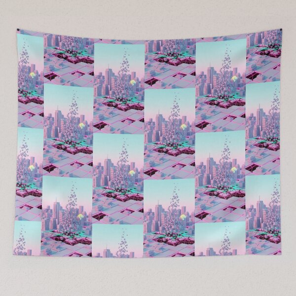 Item preview, Cyberpunk Isometric City Grid Pink Neon Collapse Art designed and sold by Itsheartshop.