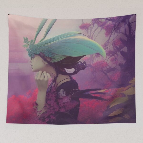 Item preview, Mystical forest figure with botanical headpiece in a luminous, surreal fantasy setting designed and sold by FotoworldEdel.