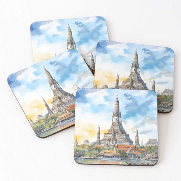 Item preview, Wat Arun Bangkok Thailand - Serenity Temple Watercolor Art designed and sold by Anuchartl.