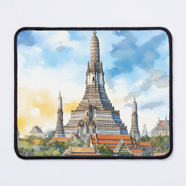 Item preview, Wat Arun Bangkok Thailand - Serenity Temple Watercolor Art designed and sold by Anuchartl.