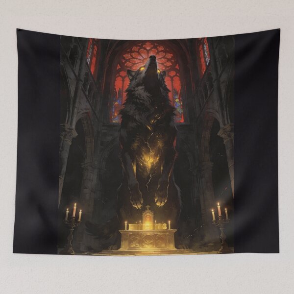 Item preview, Wolf Rises from Dark Sacred Cathedral Art designed and sold by GeoWhimsy Studio.