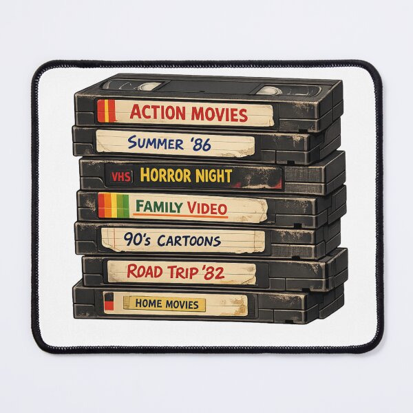 Item preview, Hyper‑Detailed Retro VHS Tape Stack Illustration – Vintage 80s Home Video Aesthetic for Apparel & Accessories designed and sold by GeaSupplyStudio.