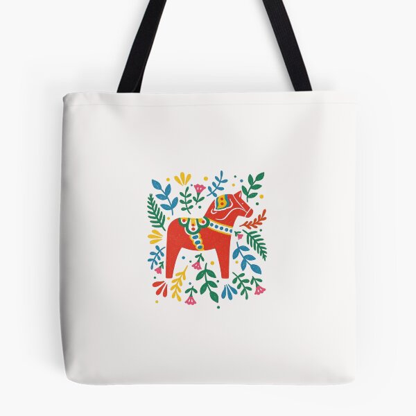 Item preview, Scandinavian Dala Horse Folk Art — Colorful Nordic Floral Illustration | Traditional Swedish Heritage Design designed and sold by Colorful-Garden.