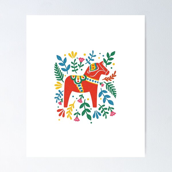 Item preview, Scandinavian Dala Horse Folk Art — Colorful Nordic Floral Illustration | Traditional Swedish Heritage Design designed and sold by Colorful-Garden.