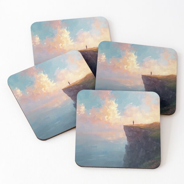 Item preview, Lone Figure on Cliff Dreamy Landscape Art designed and sold by TinyWarmThing.