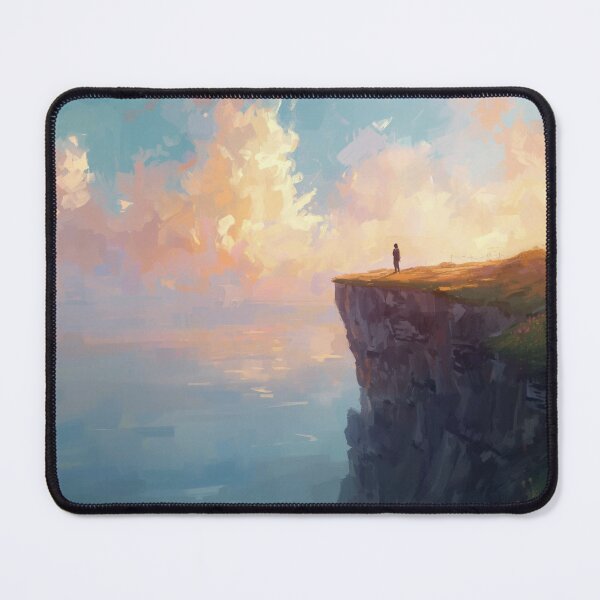 Item preview, Lone Figure on Cliff Dreamy Landscape Art designed and sold by TinyWarmThing.