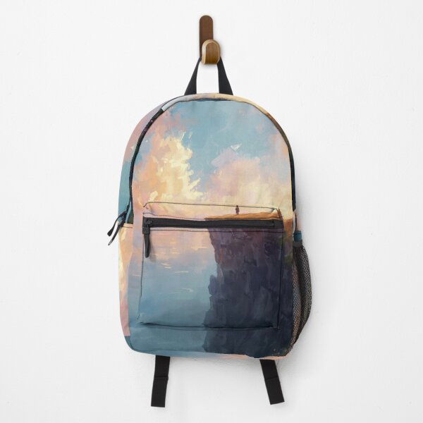 Item preview, Lone Figure on Cliff Dreamy Landscape Art designed and sold by TinyWarmThing.