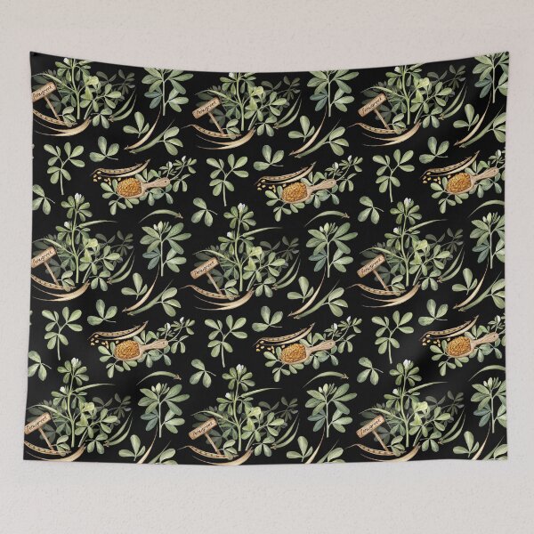 Item preview, Fenugreek Leaves and Seeds Pattern on Black designed and sold by Flowersforbear.
