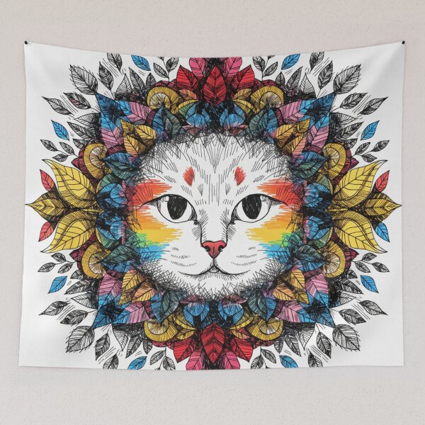 Item preview, Boho Mandala Cat Illustration | Floral Tribal Cat Art | Vintage Ethnic Animal Design designed and sold by Anime9122.