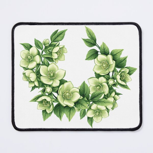 Item preview, Green Floral Wreath with White Flowers - Elegant Botanical Art Print designed and sold by DesignArtist.ia.