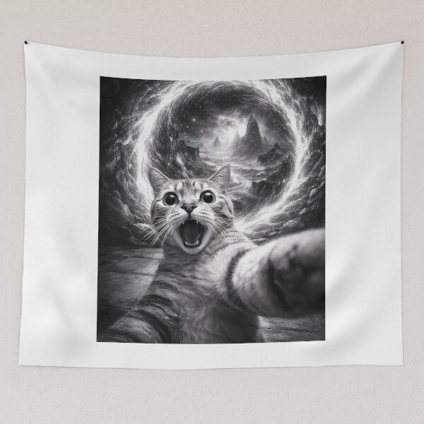 Item preview, Cosmic Cat Selfie – Funny Space Portal Cat Meme Aesthetic designed and sold by disha-prints.
