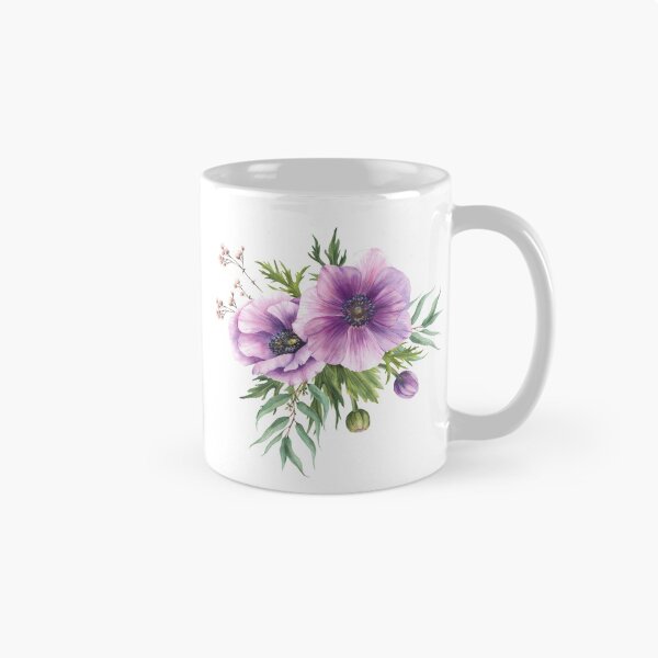Item preview, Purple flowers Anemone with eucalyptus branches. Watercolor blooming bouquet designed and sold by BartolArt.