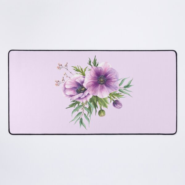 Item preview, Purple flowers Anemone with eucalyptus branches. Watercolor blooming bouquet designed and sold by BartolArt.