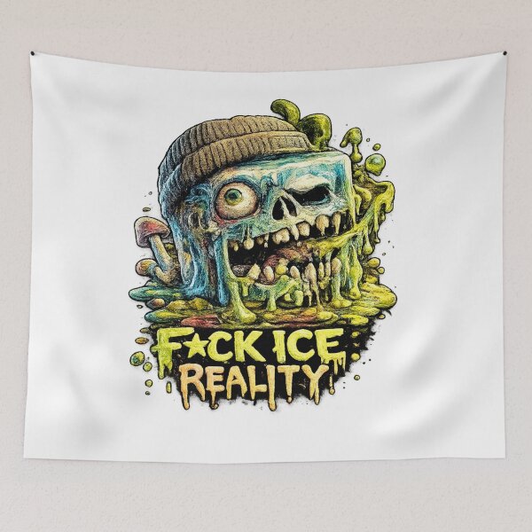 Item preview, F*ck Ice Reality Beanie Skull – Trippy Melting Ice Horror Design designed and sold by MariDonna.