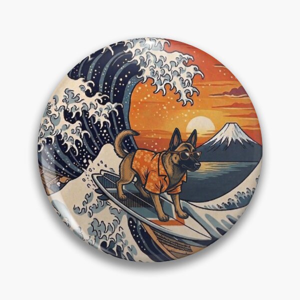 Item preview, Funny Belgian Malinois Surfer Kanagawa Wave Japanese Sunset Vintage Mom Dad Kids designed and sold by FurryHavenPH.