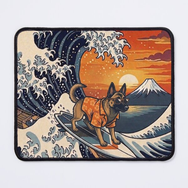 Item preview, Funny Belgian Malinois Surfer Kanagawa Wave Japanese Sunset Vintage Mom Dad Kids designed and sold by FurryHavenPH.