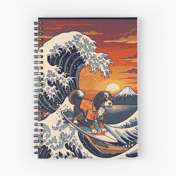 Artikelvorschau, Lustiger Bernedoodle-Surfer Kanagawa-Welle Japanischer Sonnenuntergang Vintage Mama Papa Kinder entworfen und verkauft von FurryHavenPH.