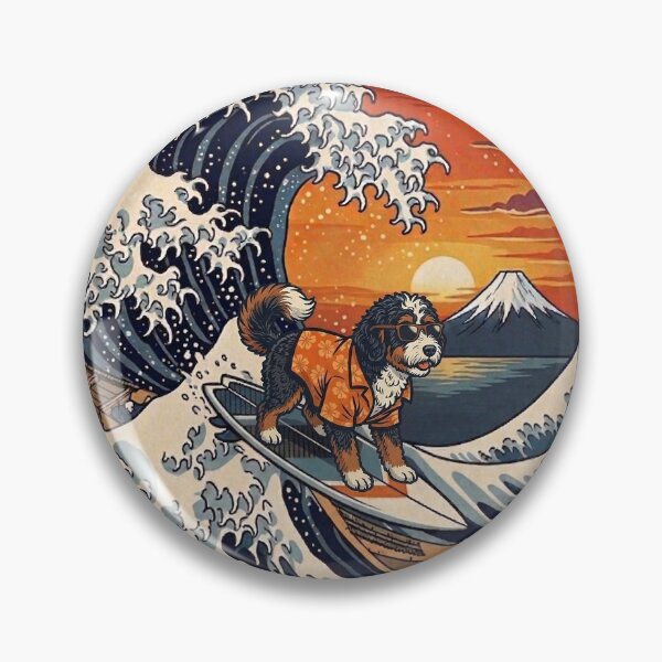 Item preview, Funny Bernedoodle Surfer Kanagawa Wave Japanese Sunset Vintage Mom Dad Kids designed and sold by FurryHavenPH.