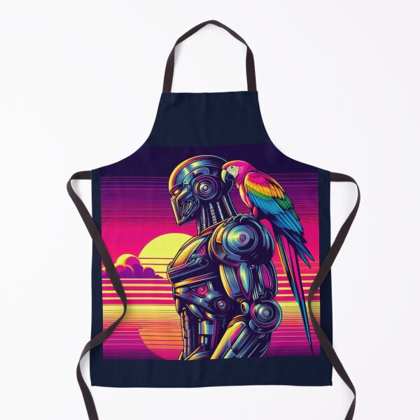 Item preview, "Neon Robot and Parrot Sunset" designed and sold by Dogandesighn.