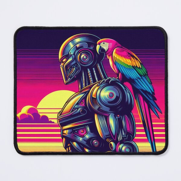 Item preview, "Neon Robot and Parrot Sunset" designed and sold by Dogandesighn.