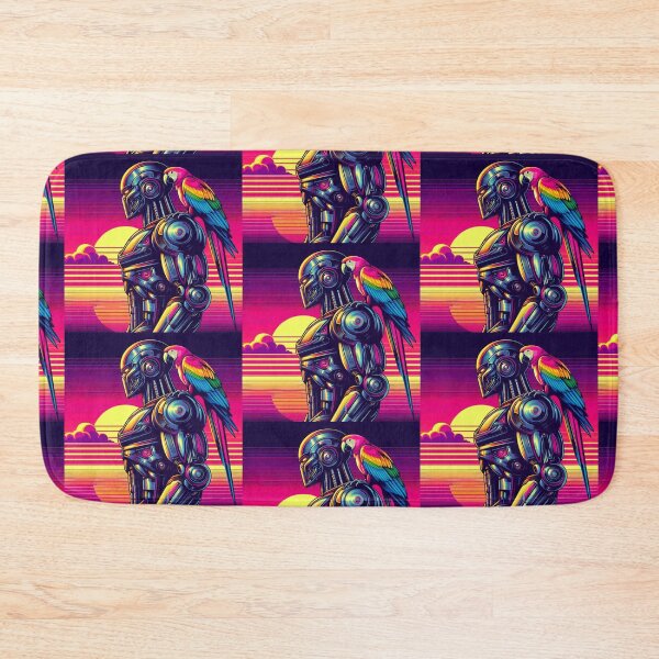 Item preview, "Neon Robot and Parrot Sunset" designed and sold by Dogandesighn.