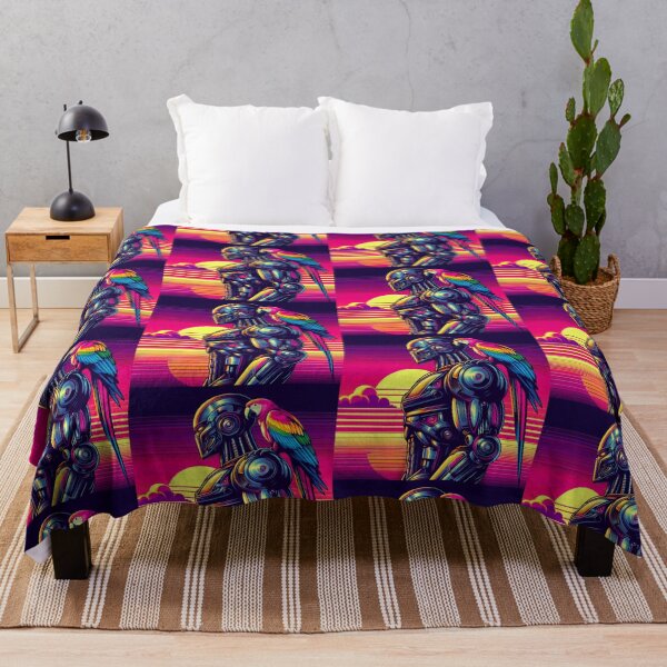 Item preview, "Neon Robot and Parrot Sunset" designed and sold by Dogandesighn.