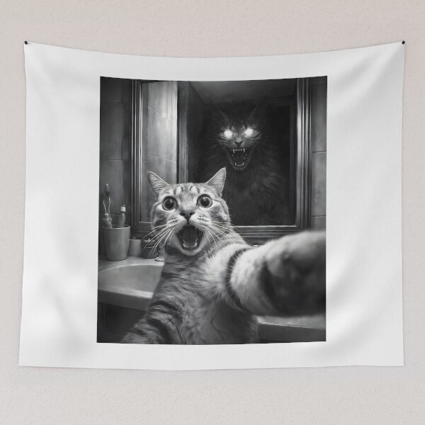 Item preview, Creepy Mirror Cat Selfie – Funny Horror Cat Meme Aesthetic designed and sold by disha-prints.