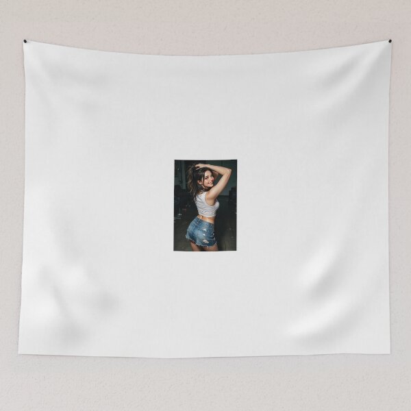 Item preview, Smiling Brunette in White Top and Denim Skirt designed and sold by CathryneDelamort.