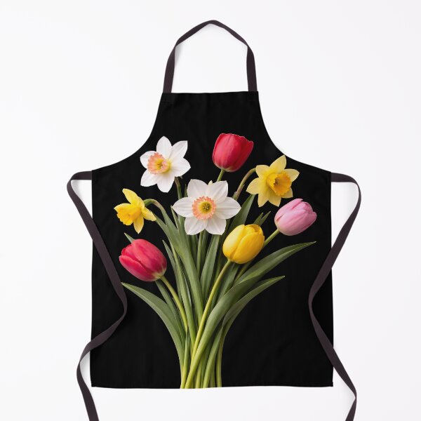 Item preview, Yellow White Red Spring Tulip Daffodil Bouquet on Black Shapes Mania designed and sold by Shapes-Mania.