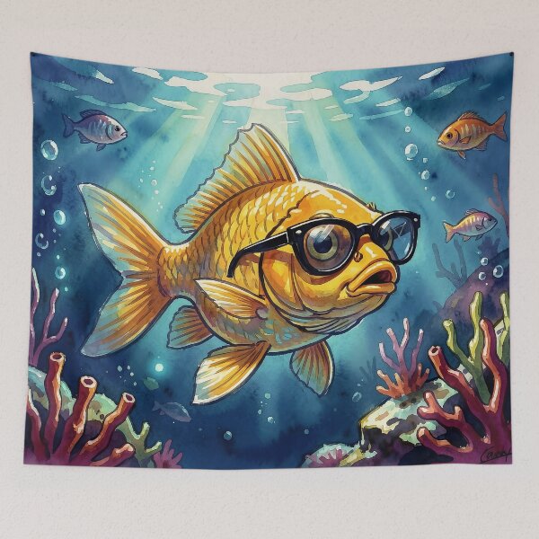 Item preview, Goldfish with Glasses Underwater designed and sold by Serene Strokes Art.